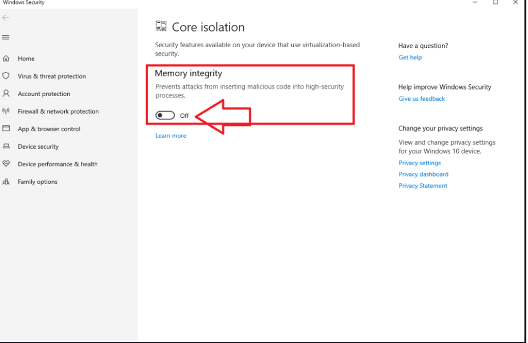 Disable Memory Integrity